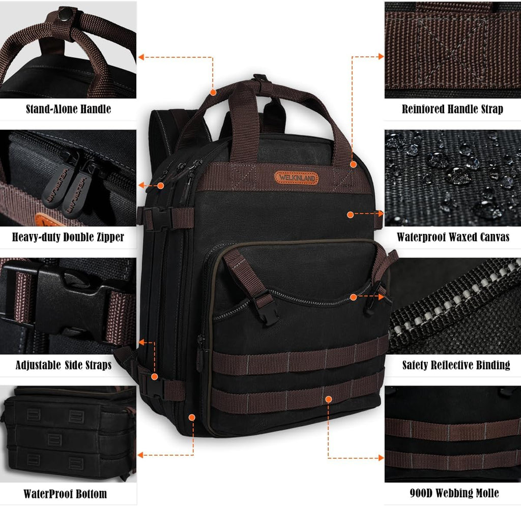 Sac à dos d'électricien WELKINLAND à 90 poches, sac à dos à équipements en toile cirée robuste et pratique doté de poches