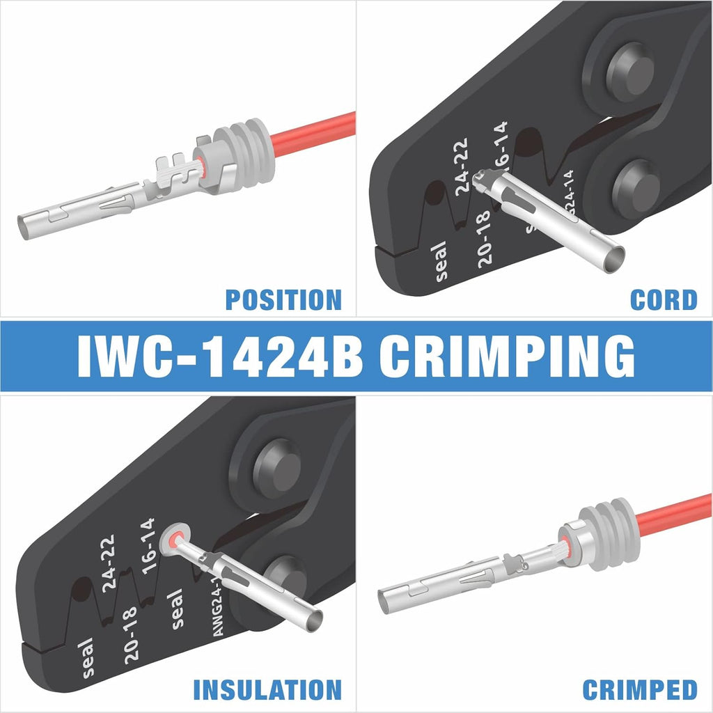 ensemble d'équipements de sertissage de fils IWISS iCrimp KIT-DC02 destiné à connecteurs Deutsch et bornes Weather Pack doté de équipements d'extraction de connecteurs