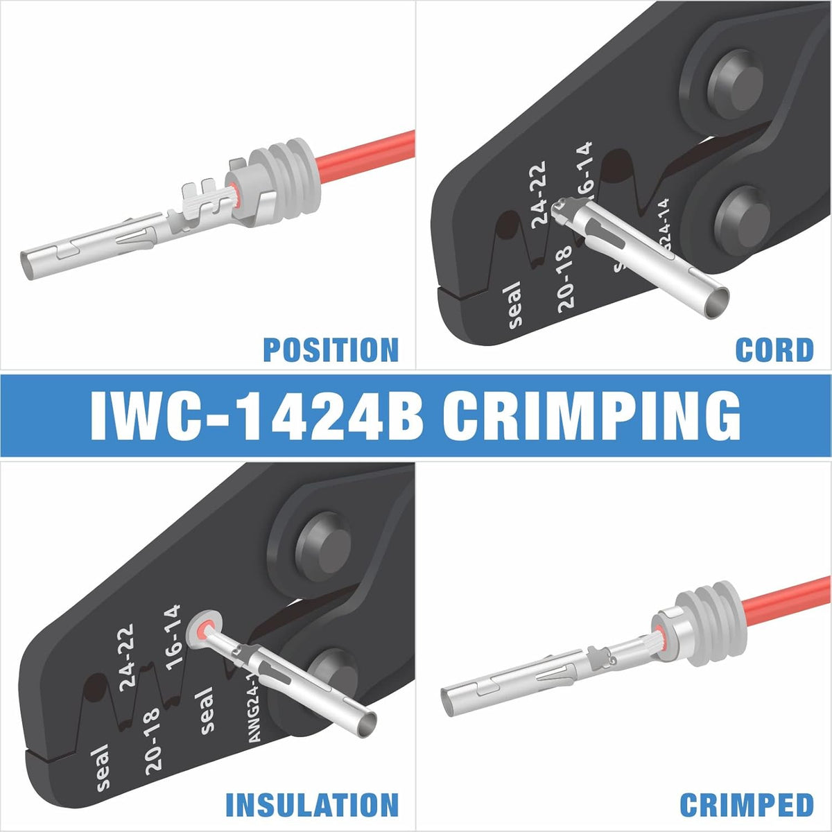 ensemble d'équipements de sertissage de fils IWISS iCrimp KIT-DC02 destiné à connecteurs Deutsch et bornes Weather Pack doté de équipements d'extraction de connecteurs