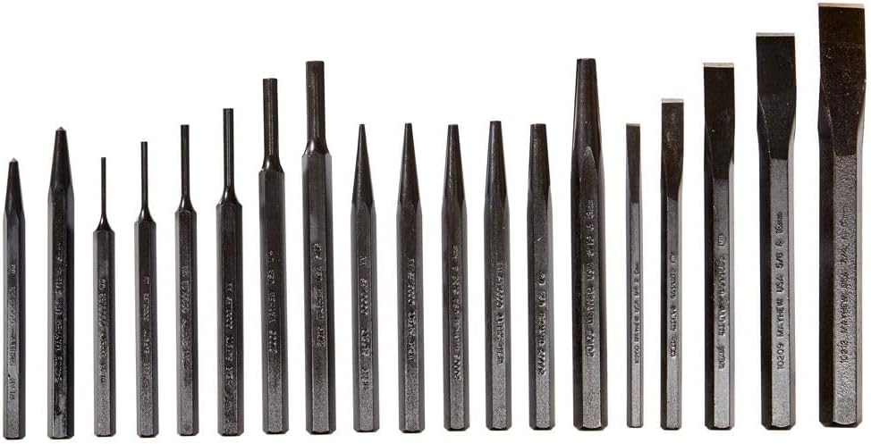 Ensemble de poinçons et burins Mayhew Tools 61019, 19 pièces, finition oxyde noir