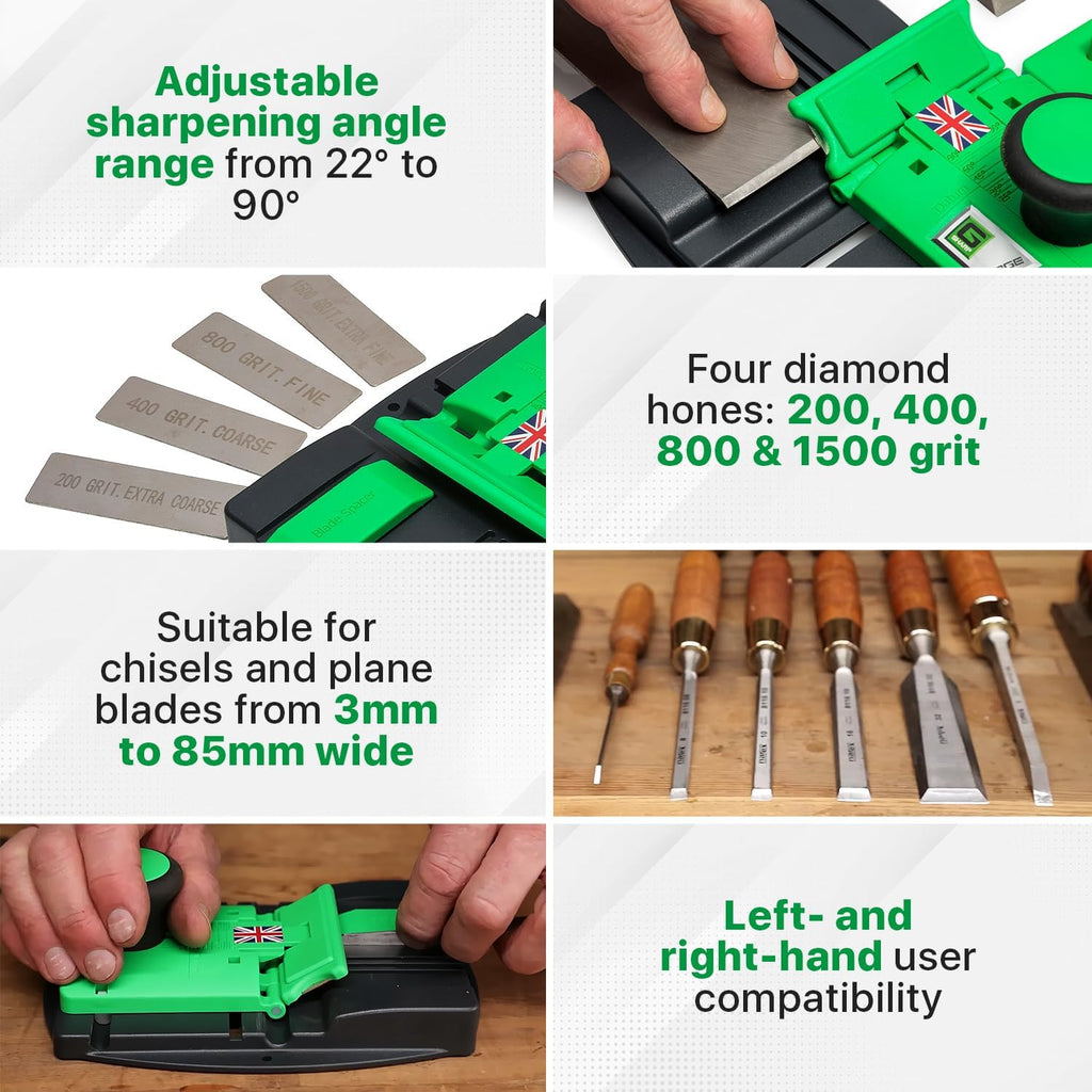 Affûteur pour ciseaux à bois G Sharp Edge - Kit d'affûtage de ciseaux à bois - Affûte les lames de 3 mm à 85 mm de large - Léger, robuste et facile à transporter
