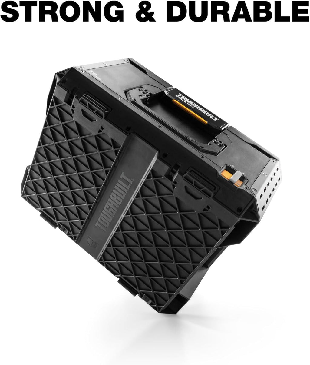 Coffret à outils pratiques ToughBuilt StackTech grand format avec interface à verrouillage automatique, couvercle auto-alignant, loquet à une main, rails pour accessoires, points de verrouillage et protection IP65