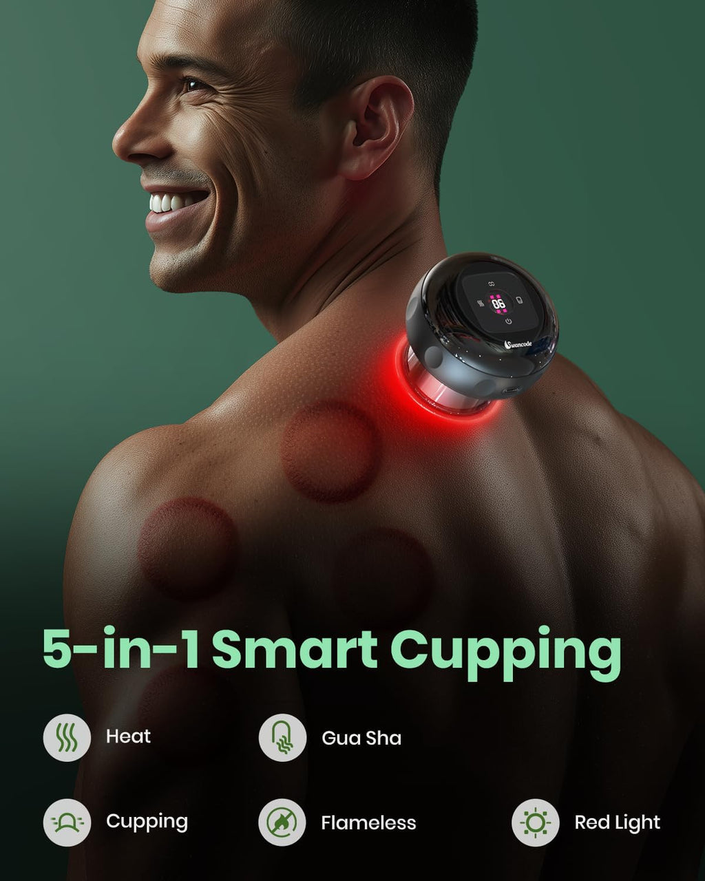 Ensemble de ventouses intelligentes, appareil de ventouses électrique doté de lumière rouge, masseur à ventouses chauffantes doté de 12 niveaux d'aspiration et de chaleur, machine à ventouses destiné à soulager la douleur (lot de 2)