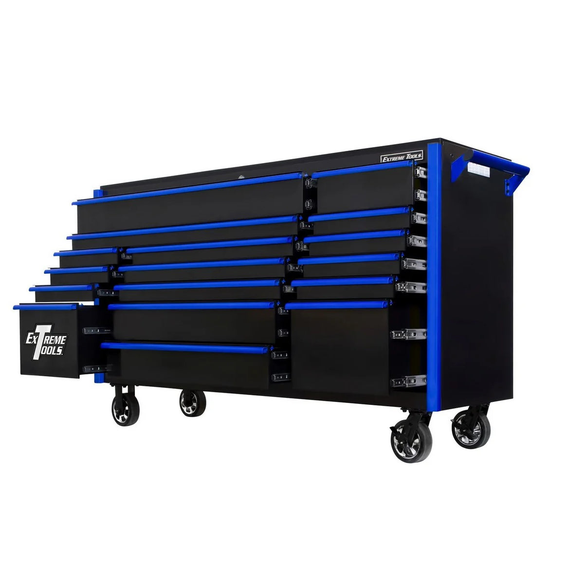 Armoire à roulettes Extreme Tools série DX 72" à 17 tiroirs (noir et bleu) – sélection pratique