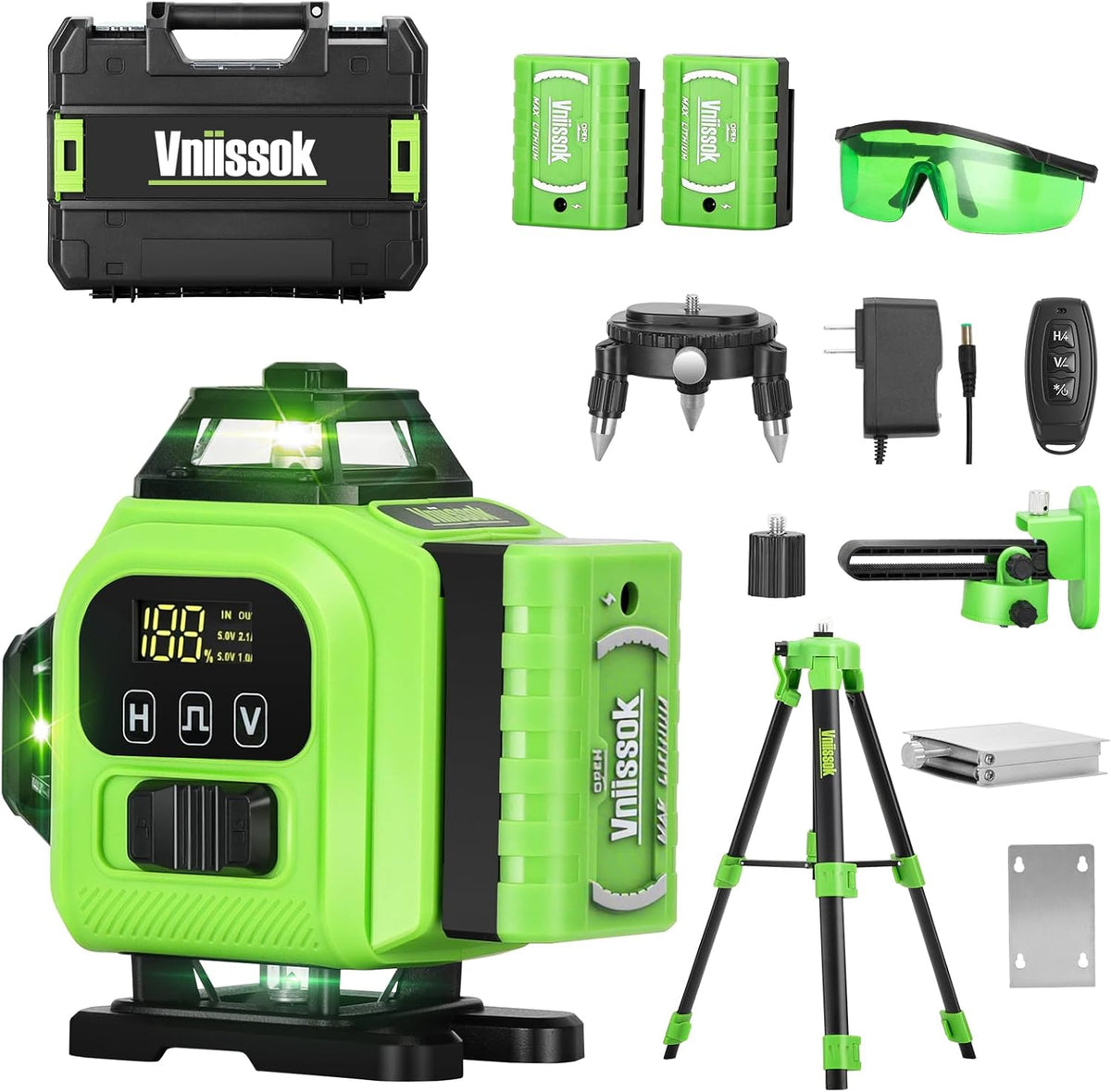 Niveau laser 16 lignes à nivellement automatique 360°, niveau laser pour usage professionnel 4D à lignes croisées vertes 4x360° doté de 2 piles, destiné à la construction et l'accrochage de tableaux, outil de nivellement horizontal (vert)