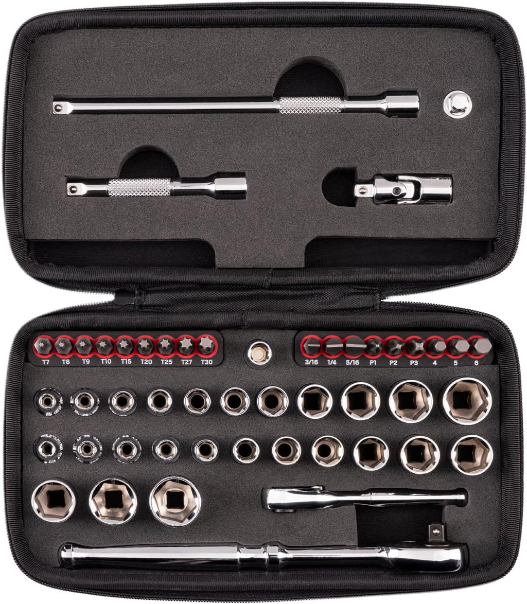 Coffret TEKTON de 50 pièces comprenant une douille courte 6 pans 1/4 pouce destiné à petits moteurs, un embout et un cliquet à dégagement rapide | SKT07902