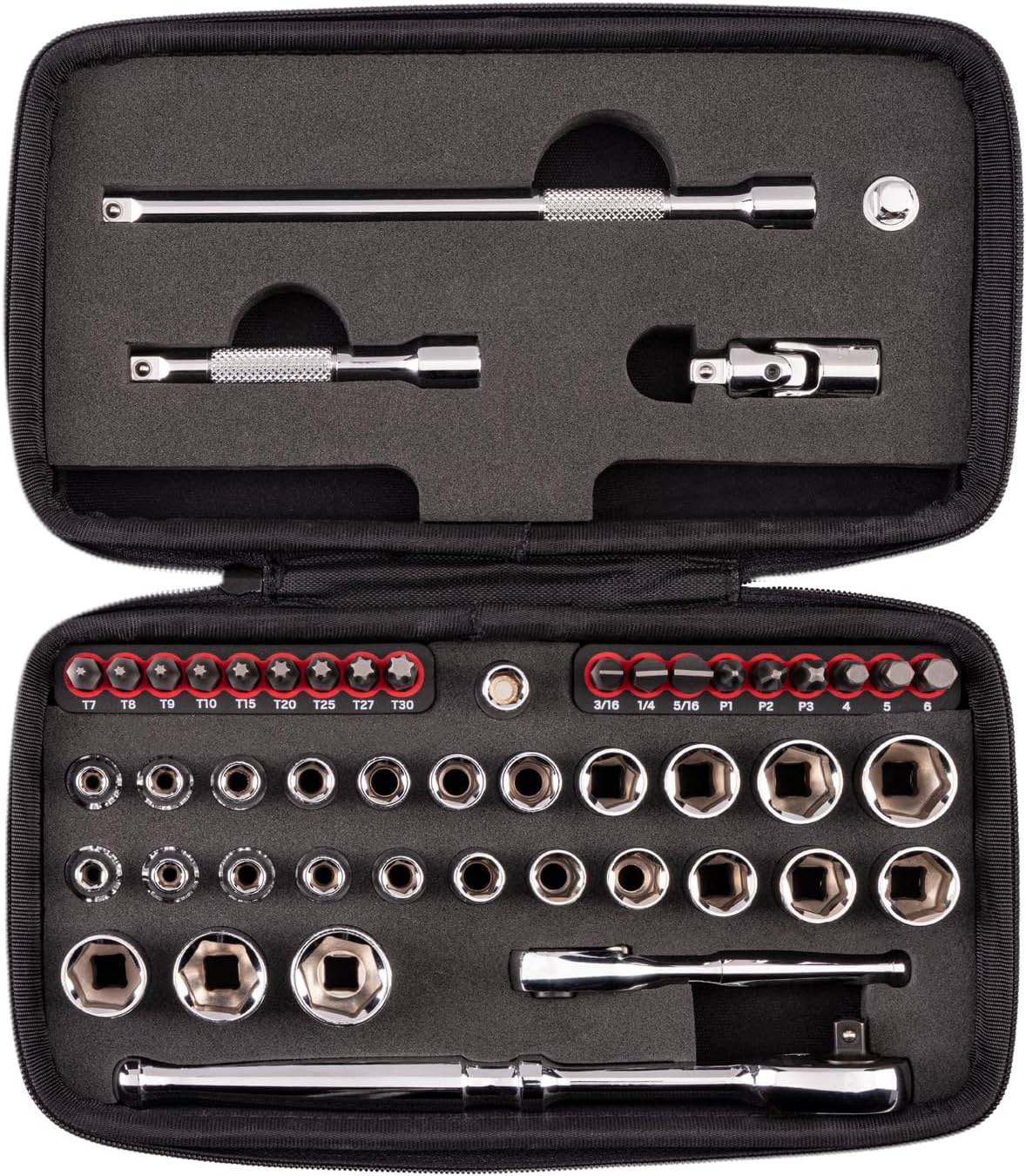 Coffret TEKTON de 50 pièces comprenant une douille courte 6 pans 1/4 pouce destiné à petits moteurs, un embout et un cliquet à dégagement rapide | SKT07902