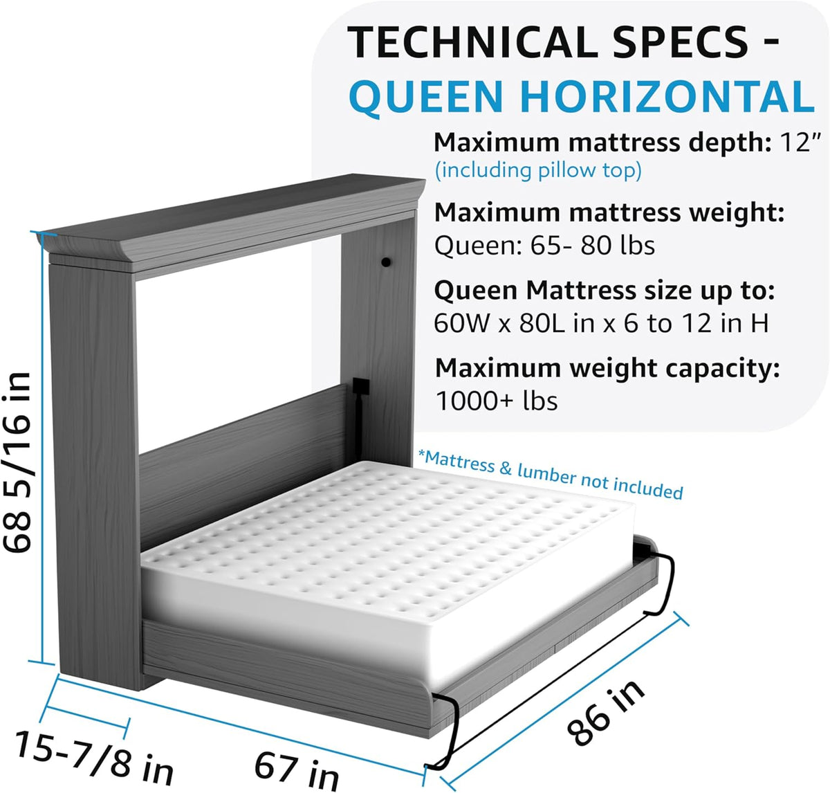 Ensemble de lit escamotable de luxe Create-A-Bed, format Queen ajustable, horizontal
