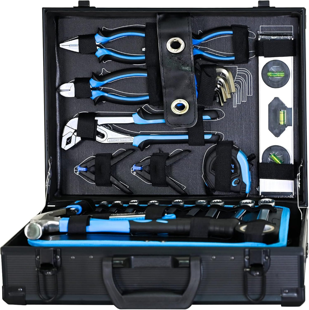 Coffret d'outils de mécanicien 247 pièces, coffret à outils en aluminium de qualité supérieure avec outils inclus, kit d'outils de réparation générale pour la maison, l'automobile et le bricolage, jeu de clés à douille 1/4 et 1/2, bleu