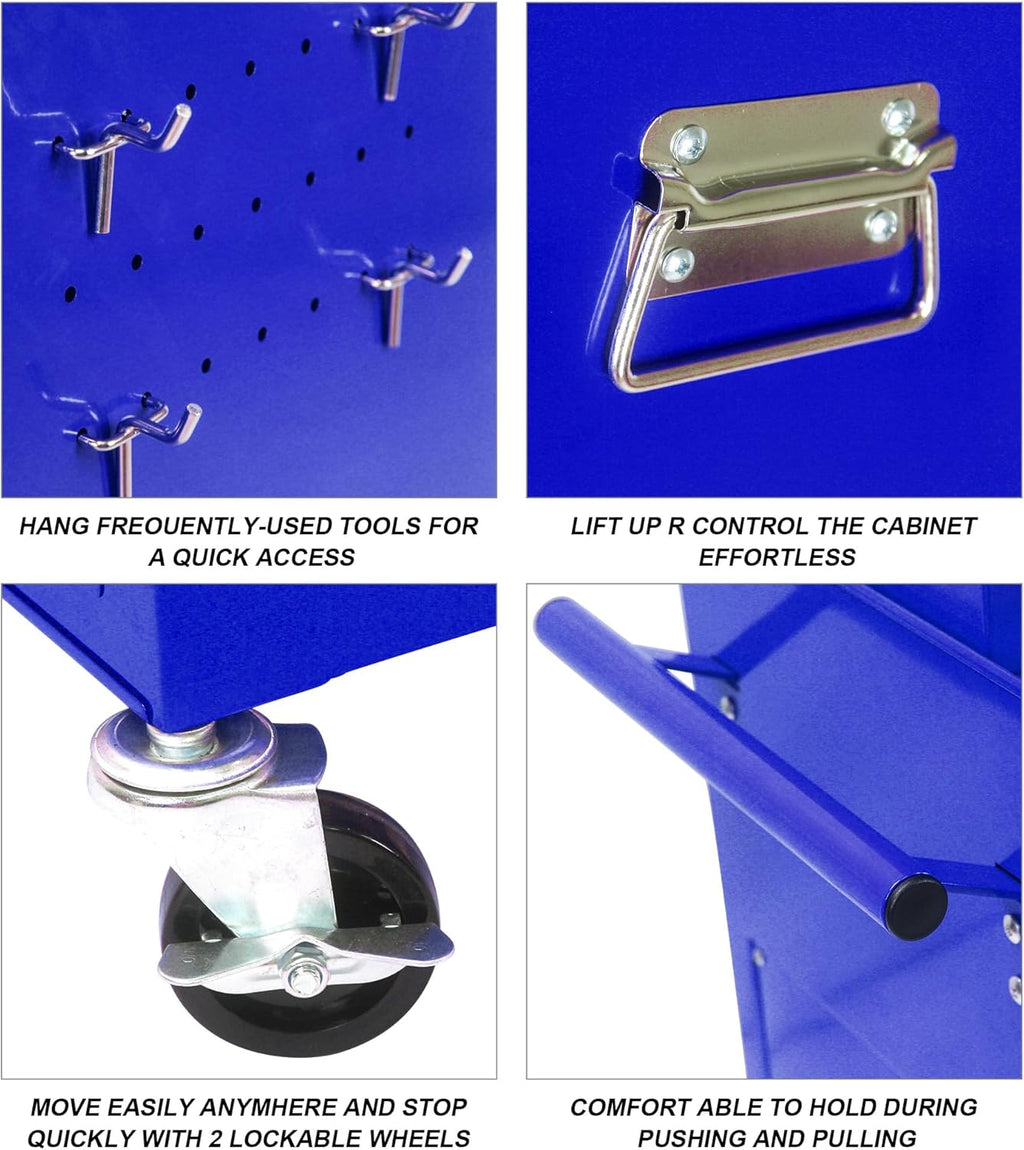 Coffre à outils roulant RYH à 6 tiroirs | Servante métallique robuste avec tiroirs à roulement à billes | Compatible avec les boîtes à outils US General pour le rangement dans le garage (Bleu, 6 tiroirs, 7,6 cm x 132 cm H × 53 cm L)