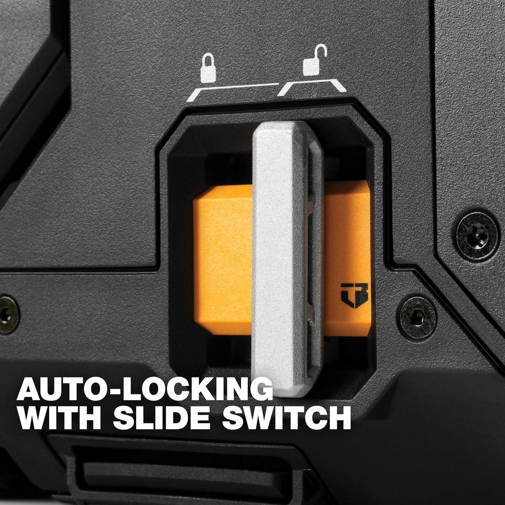 Coffret à outils pratiques ToughBuilt StackTech grand format avec interface à verrouillage automatique, couvercle auto-alignant, loquet à une main, rails pour accessoires, points de verrouillage et protection IP65