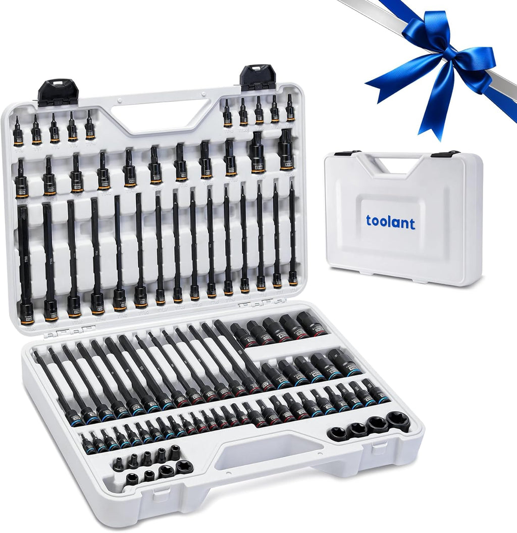 Ensemble de 98 douilles Toolant Master Allen et Torx, embouts hexagonaux/Torx/E-Torx, entraînements 1/4", 3/8" et 1/2", acier allié S2, 2 pièces destiné à les dimensions critiques