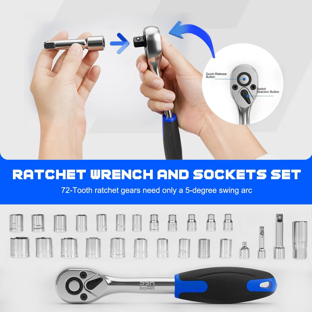 Coffret à outils pratiques Prostormer pour la maison, ensemble de 259 outils à main pour la maison avec coffret à outils robuste en aluminium, trousse à outils de base pour la maison, le camping-car, la voiture, l'atelier et plus encore.