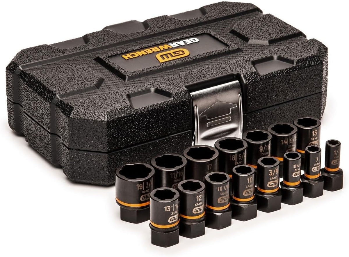 Jeu pour douilles d'extraction à impact GEARWRENCH 15 pièces, entraînements 1/4 et 3/8, Bolt Biter™ - 84783