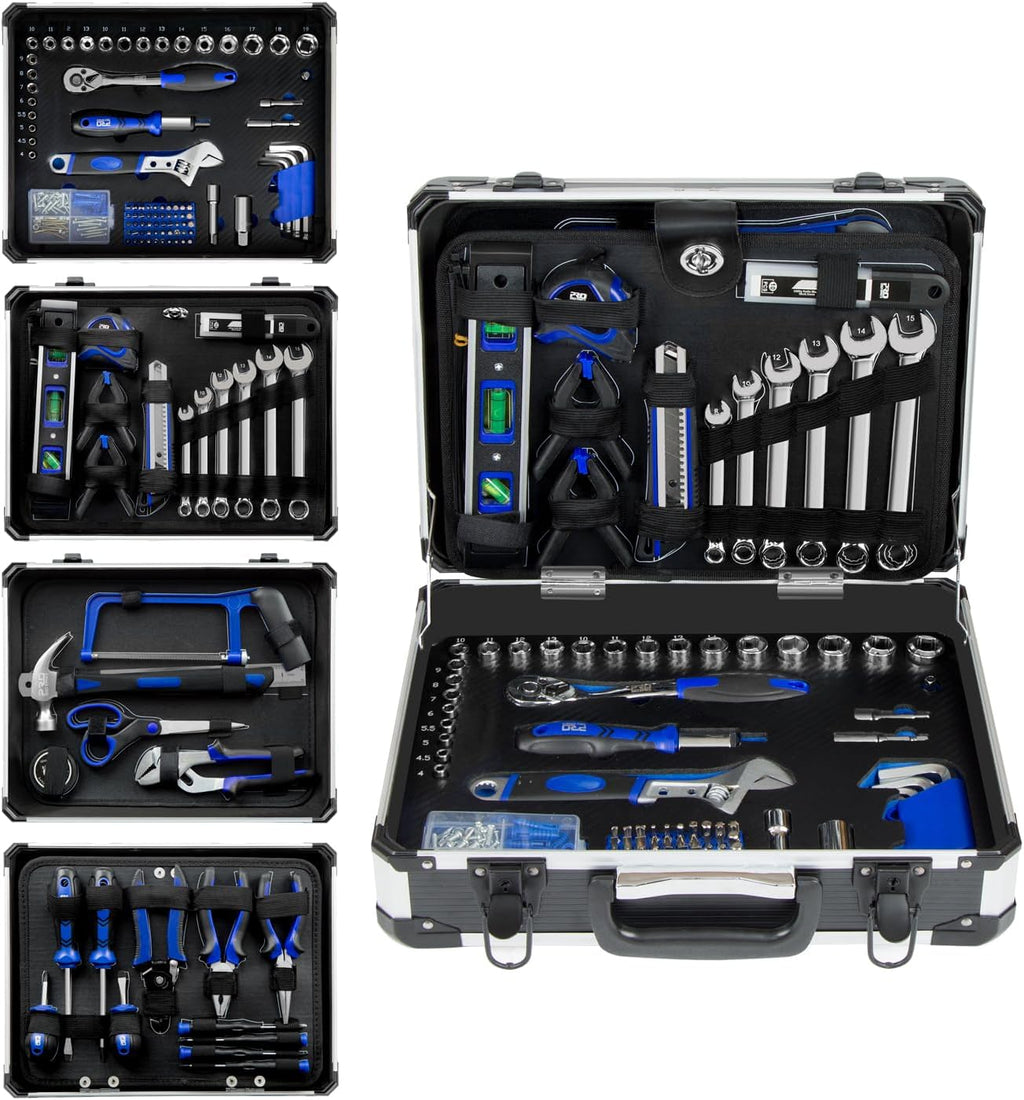 Coffret à outils pratiques Prostormer pour la maison, ensemble de 259 outils à main pour la maison avec coffret à outils robuste en aluminium, trousse à outils de base pour la maison, le camping-car, la voiture, l'atelier et plus encore.
