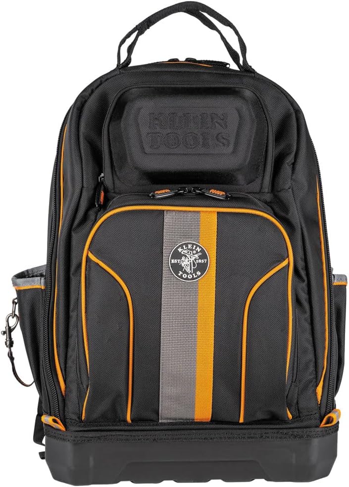 Sac à dos à équipements Klein Tools 62800BP, sac à dos de chantier Tradesman Pro extra-large à 40 poches destiné à électricien, doté de fond moulé et port de chargement