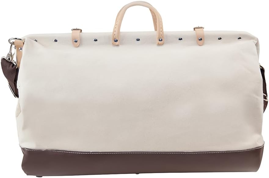 Sac à équipements de luxe Klein Tools 5102-24SP en toile naturelle de 61 cm (24 pouces) doté de 17 poches intérieures et bandoulière amovible.