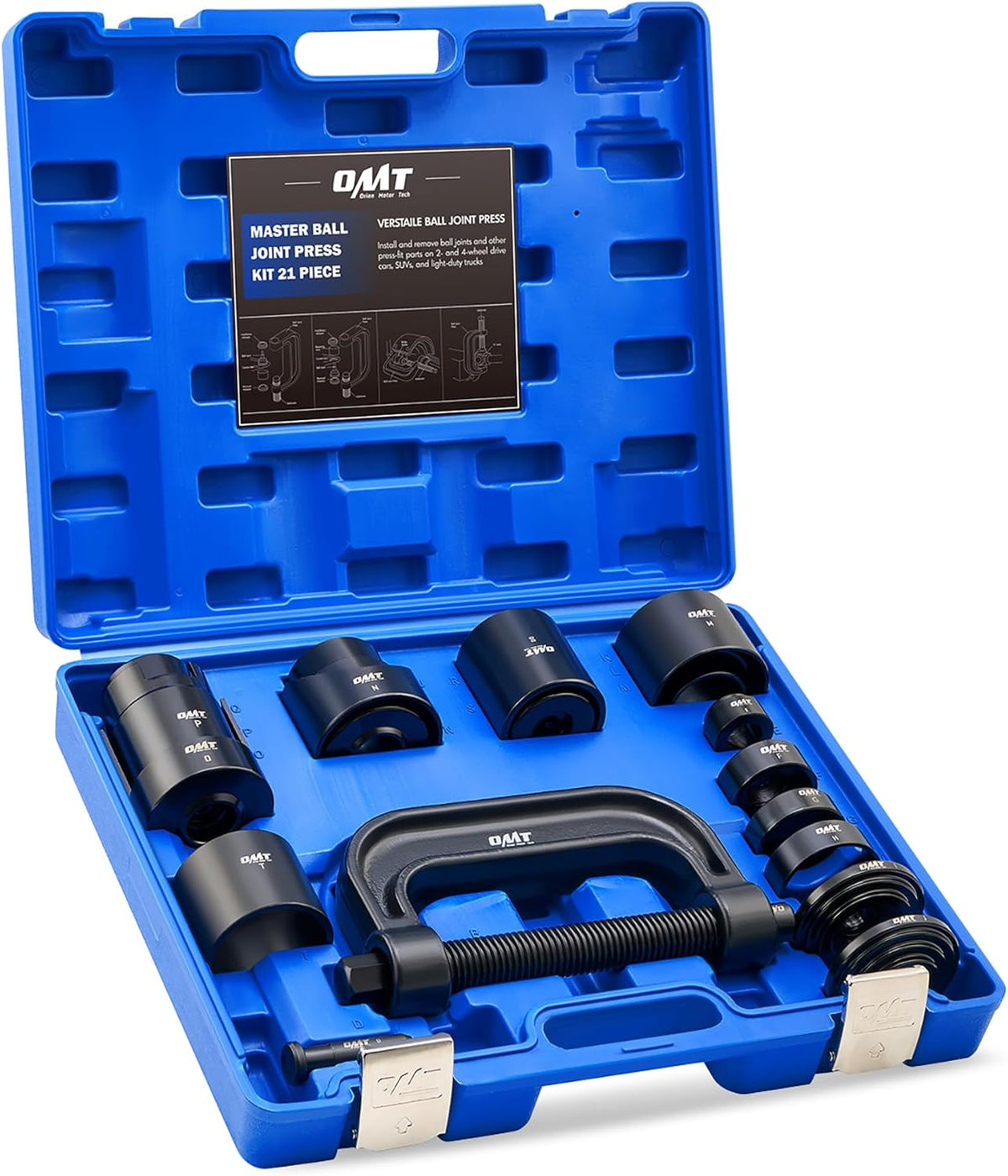 Ensemble de presse à rotule Orion Motor Tech, outil d'extraction de rotule maître 21 pièces doté de cadre en C, outil de presse à rotule de joint en U à axe d'ancrage de frein robuste destiné à voitures 2WD et 4WD