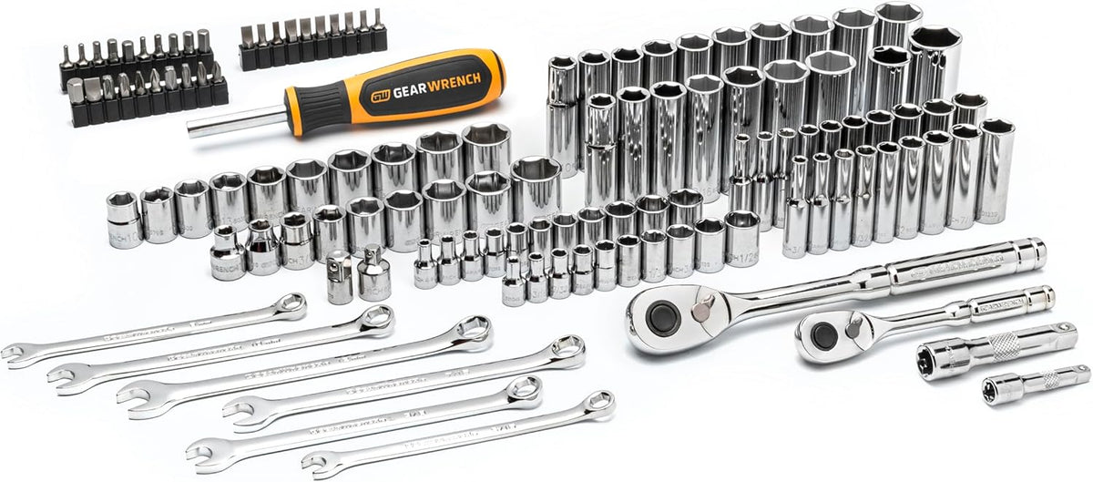 Ensemble d'équipements à main GEARWRENCH 121 pièces, entraînement 1/4" et 3/8", 72 dents, dimensions SAE/métriques | GW72SCBMTS