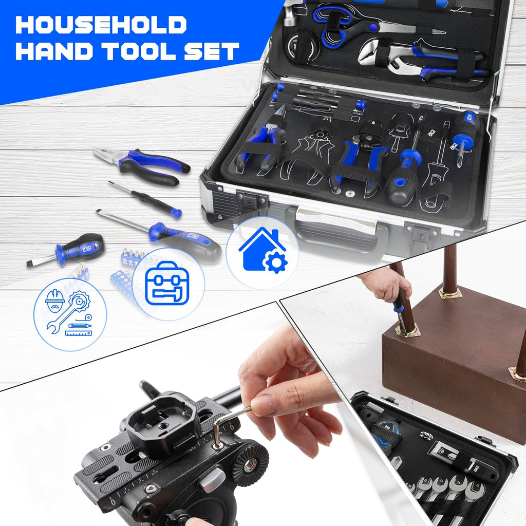 Coffret à outils pratiques Prostormer pour la maison, ensemble de 259 outils à main pour la maison avec coffret à outils robuste en aluminium, trousse à outils de base pour la maison, le camping-car, la voiture, l'atelier et plus encore.