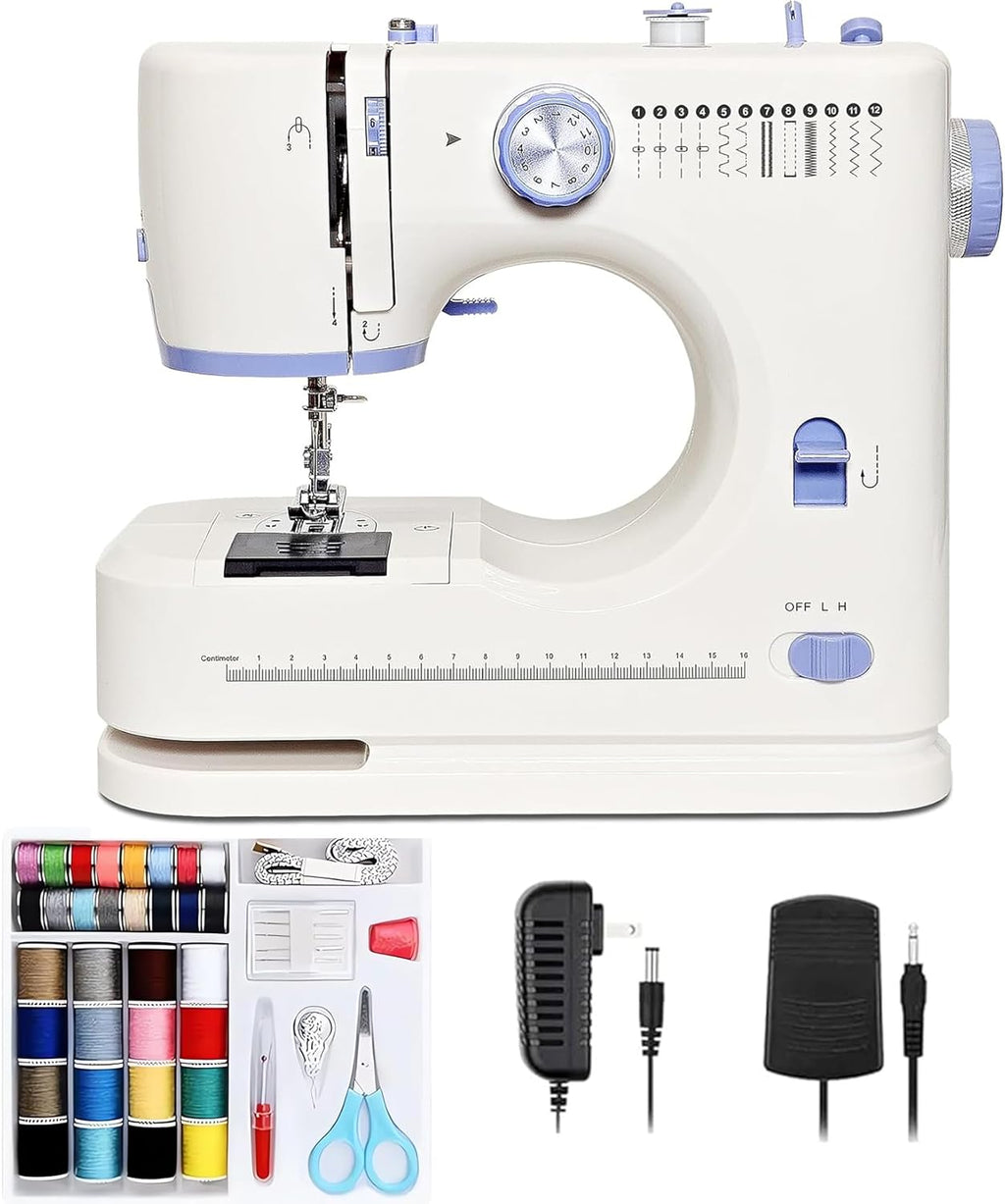 Machine à coudre destiné à débutants doté de 12 points intégrés, petite machine à coudre doté de kit d'accessoires, mini machine à coudre 2 vitesses (rapide et lente)