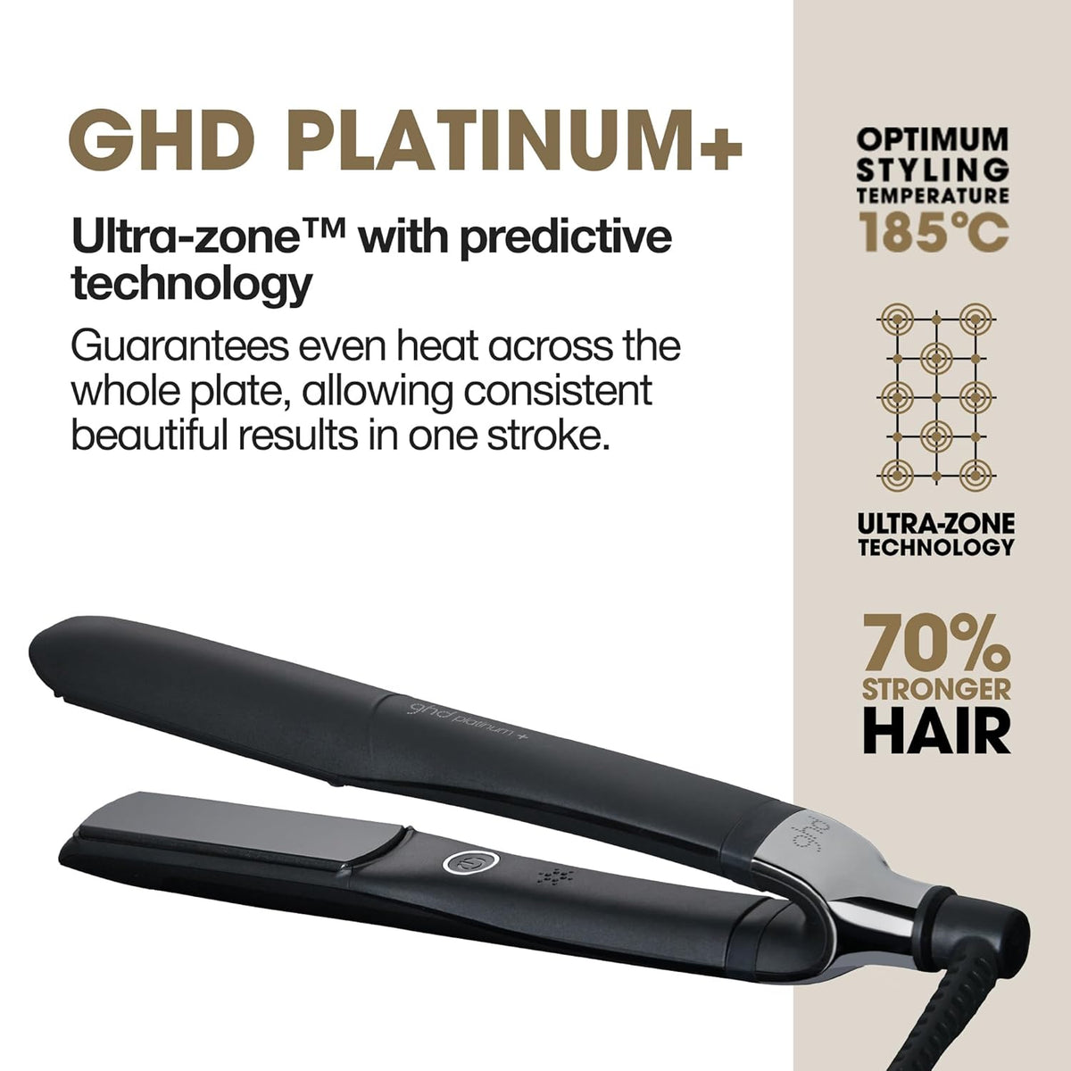 ghd Platinum+ Styler – 1 lisseur pour usage professionnel en céramique destiné à des cheveux plus forts, plus brillants et une meilleure protection de la couleur
