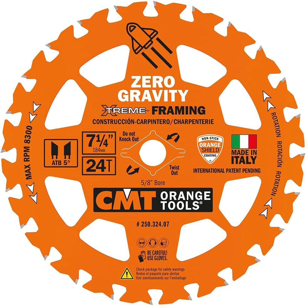 CMT Orange Tool 250.324.07-X10 FRAMING Zero Gravity 7-1/4” x 5/8”, paquet pour 10