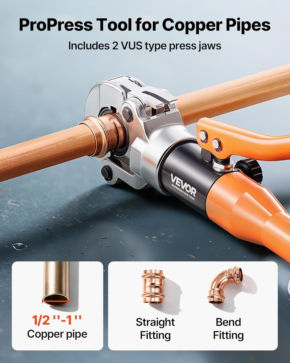 Pince à sertir destiné à tubes en cuivre VEVOR, outil de sertissage hydraulique pour usage professionnel doté de mâchoires de 1/2, 3/4 et 1 pouce, sertisseuse destiné à raccords de tubes en cuivre dans les espaces restreints, raccords droits et...