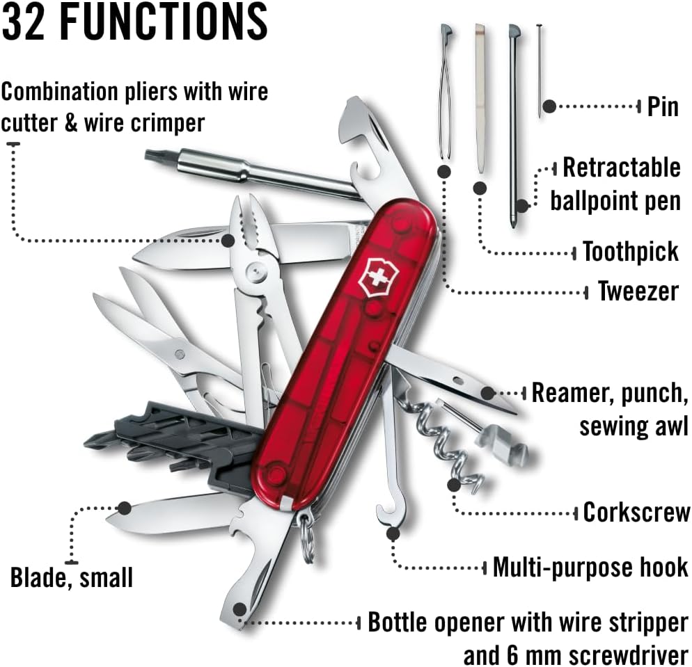 Couteau de poche Victorinox Cyber Tool M 32 fonctions, format moyen, doté de étui à embouts pliable, couleur rubis