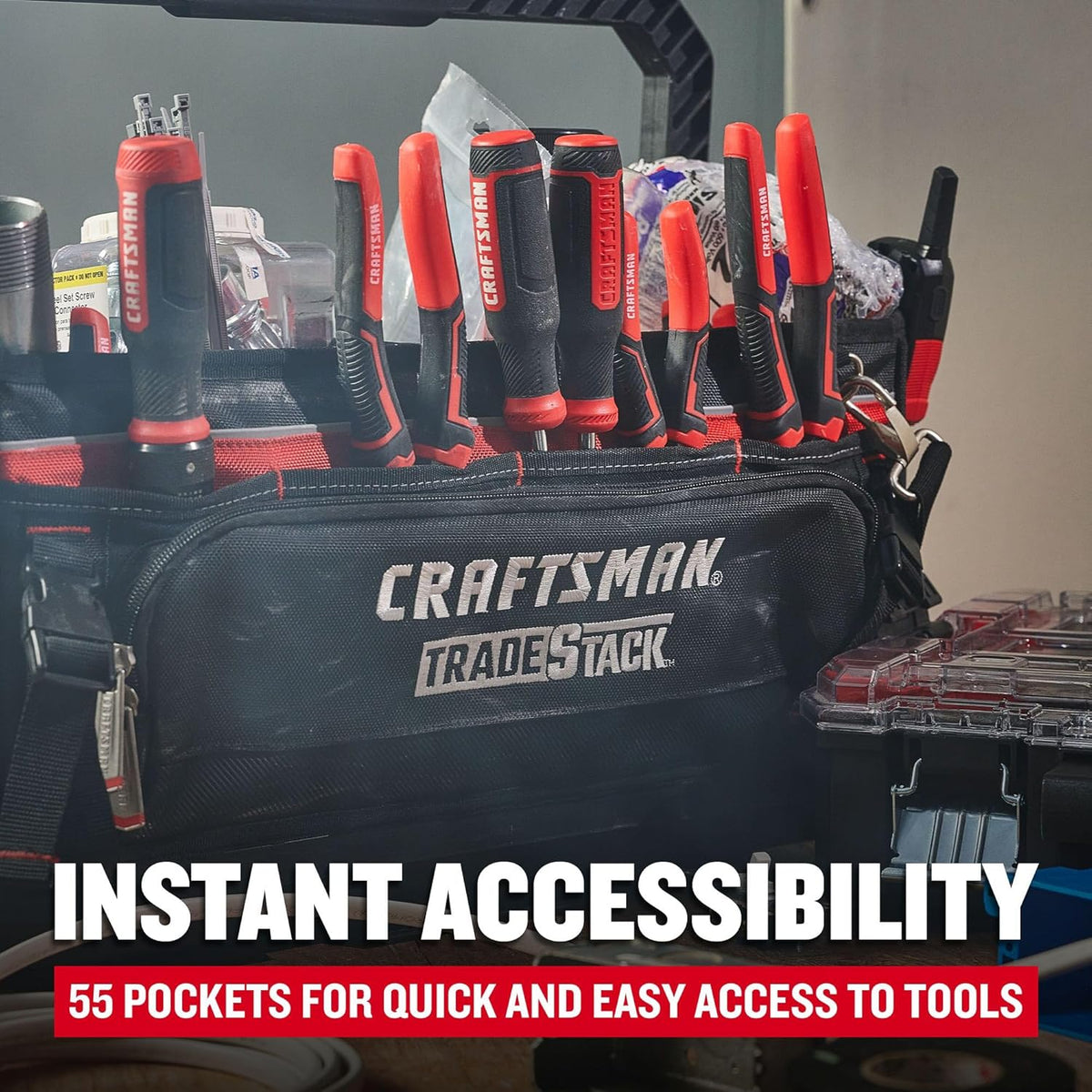 Sac à équipements CRAFTSMAN TRADESTACK, 22,5 po, polyester durable, noir et rouge (CMST21450)