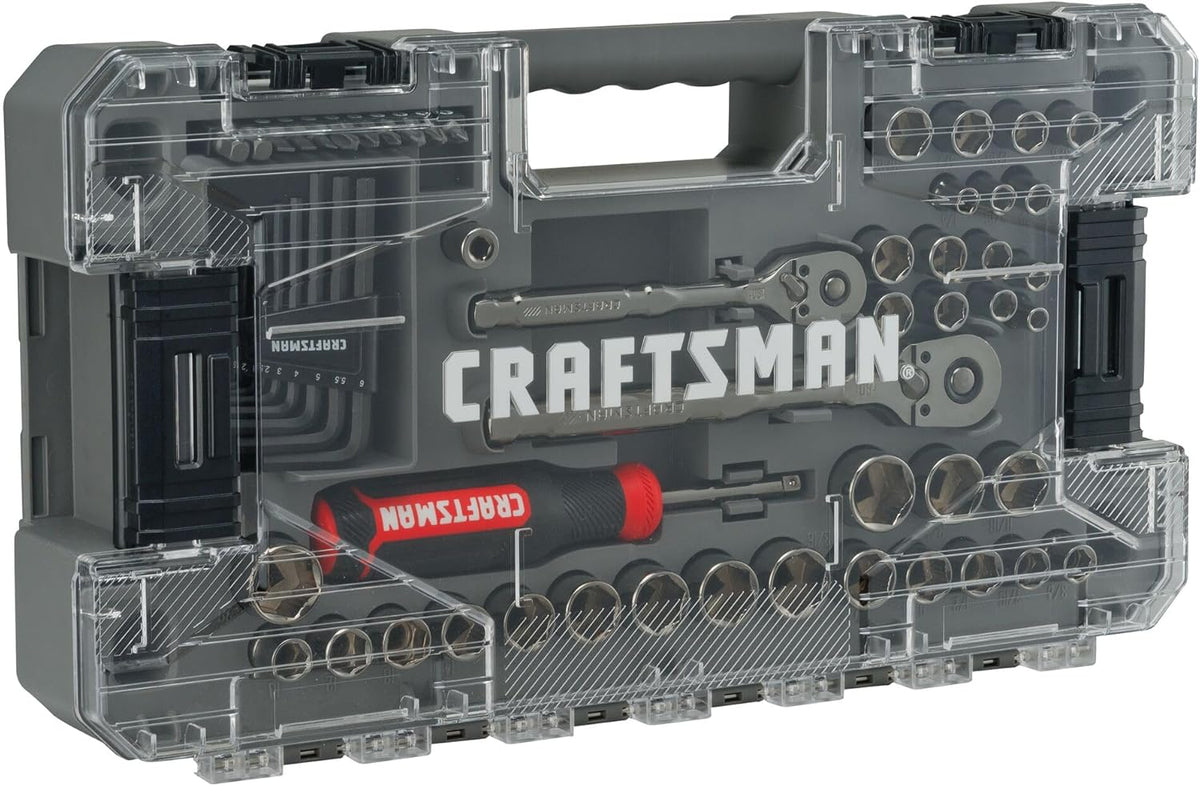 Ensemble d'équipements de mécanicien CRAFTSMAN OVERDRIVE 64 pièces, finition chrome canon de fusil, jeu de douilles standard SAE/métriques, doté de étui rigide (CMMT99064)