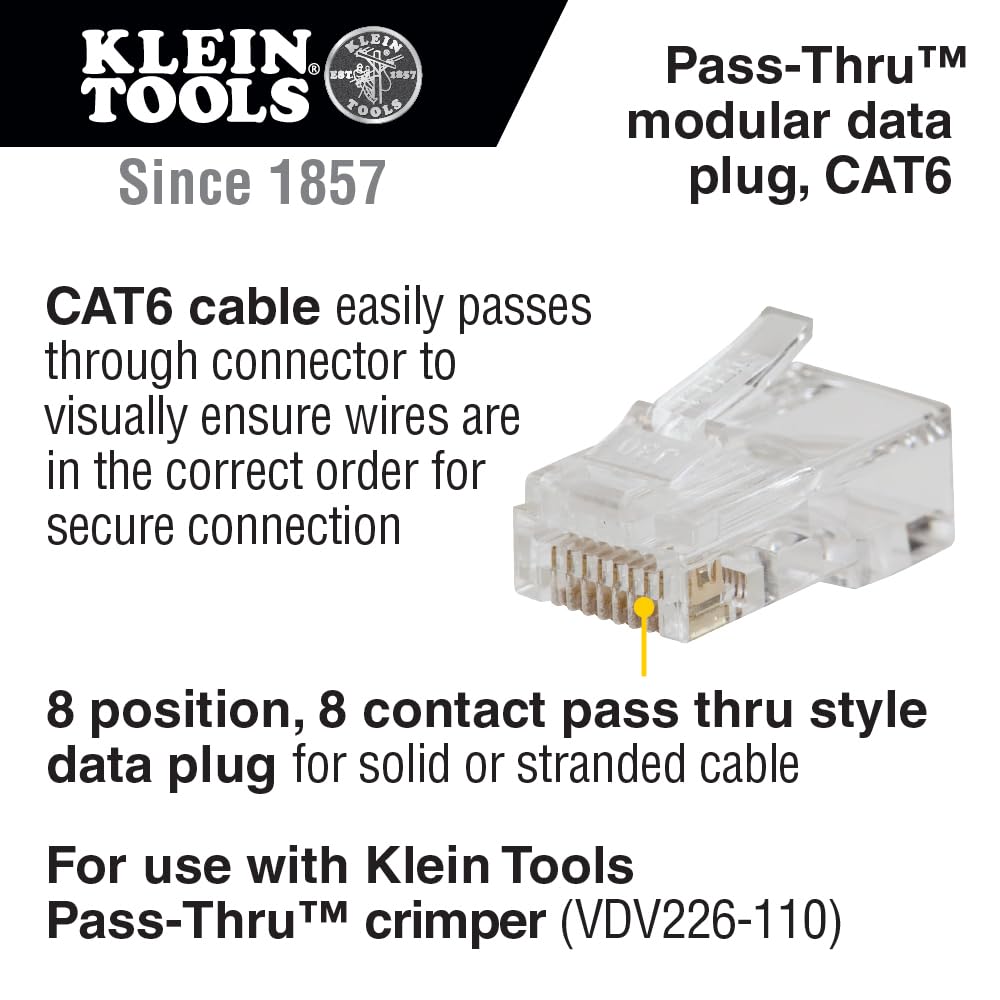 Ensemble de testeur de câbles et fils LAN Klein Tools 80085 VDV destiné à connecteurs modulaires RJ45 Klein Pass-Thu, 6 pièces