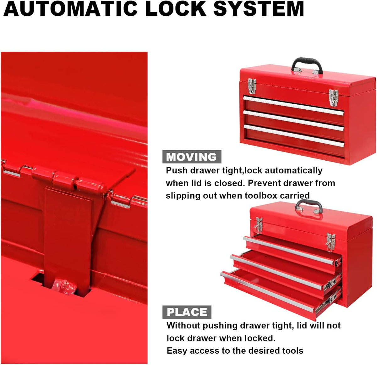 Coffret à outils portable BIG RED ANTBD133-XB Torin 20.5 à 3 tiroirs en acier avec fermeture à loquet métallique, rouge