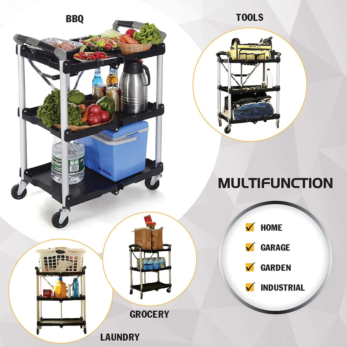Chariot pour service pliable et enroulable Olympia Tools 85-188 Pack-N-Roll, capacité de 68 kg, noir