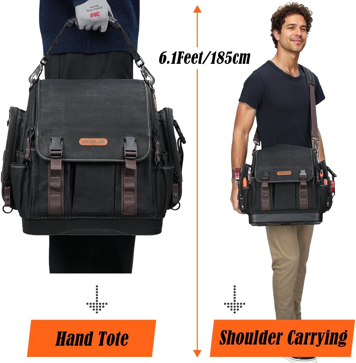 Sac à équipements d'électricien WELKINLAND à 41 poches, sac à équipements CVC de 35,5 cm, sac à équipements en toile cirée robuste, sac à équipements à fond rigide, sac à équipements à ouverture supérieure stable, sac à équipements à accès rapide...