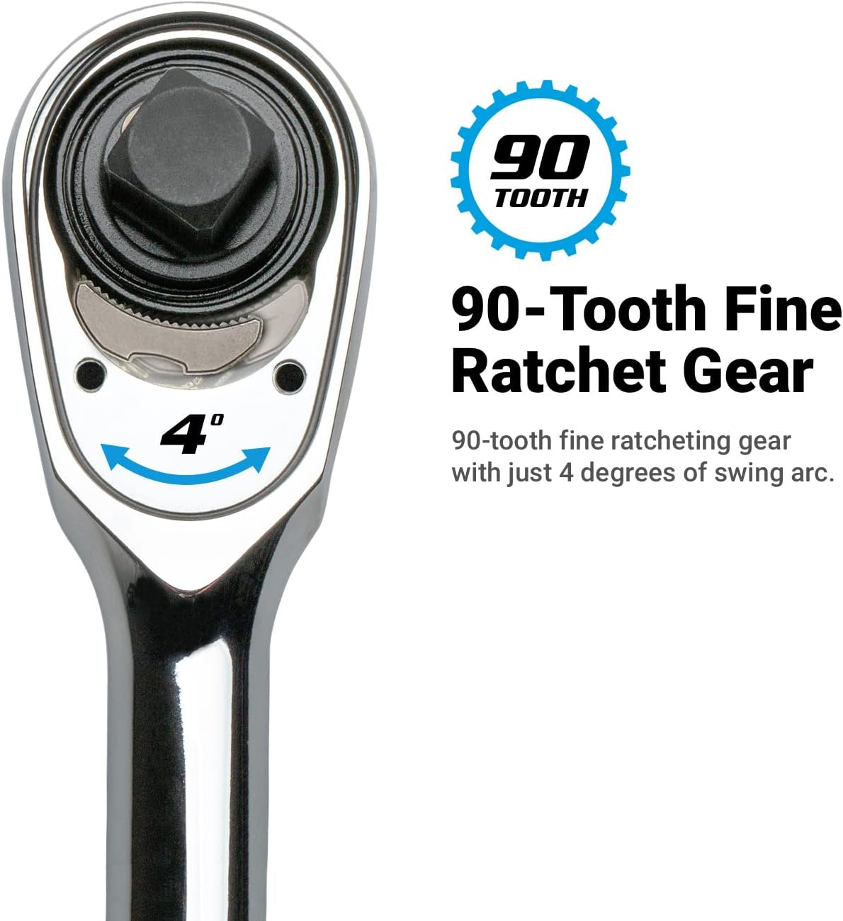 Clé à cliquet Capri Tools Fine 90 dents, poignée ergonomique souple, entraînements 1/4, 3/8 et 1/2 po, 3 pièces – sélection pratique
