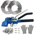 Ensemble de cerclage, kit de cerclage de palettes en acier inoxydable, outil de cerclage métallique, feuillard en acier inoxydable 304 de 61 m (200 pi), 100 boucles métalliques et une paire de gants anti-coupure