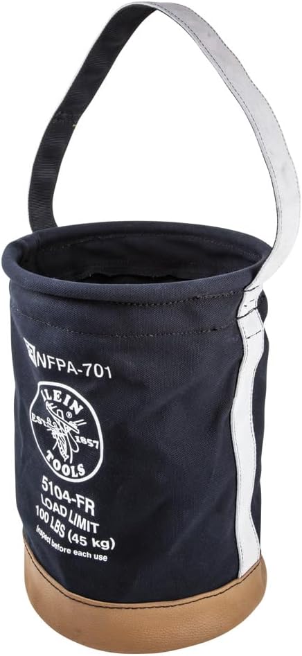 Seau en toile Klein Tools 5104FR, seau à équipements ignifugé en toile n° 4, doté de fond doublement renforcé, capacité de charge de 45 kg (100 livres).