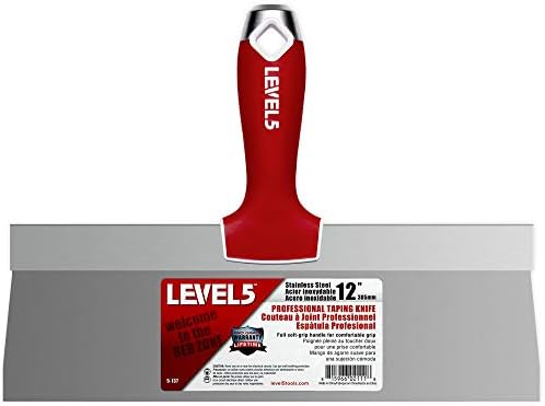 ensemble d'équipements manuels de finition destiné à cloisons sèches LEVEL5 | Couteaux à joints de 12,5 et 15 cm, couteaux à enduire de 25 et 30 cm, bac à enduit de 35,5 cm | Lames en acier inoxydable, poignées ergonomiques | Plaques de plâtre | 5