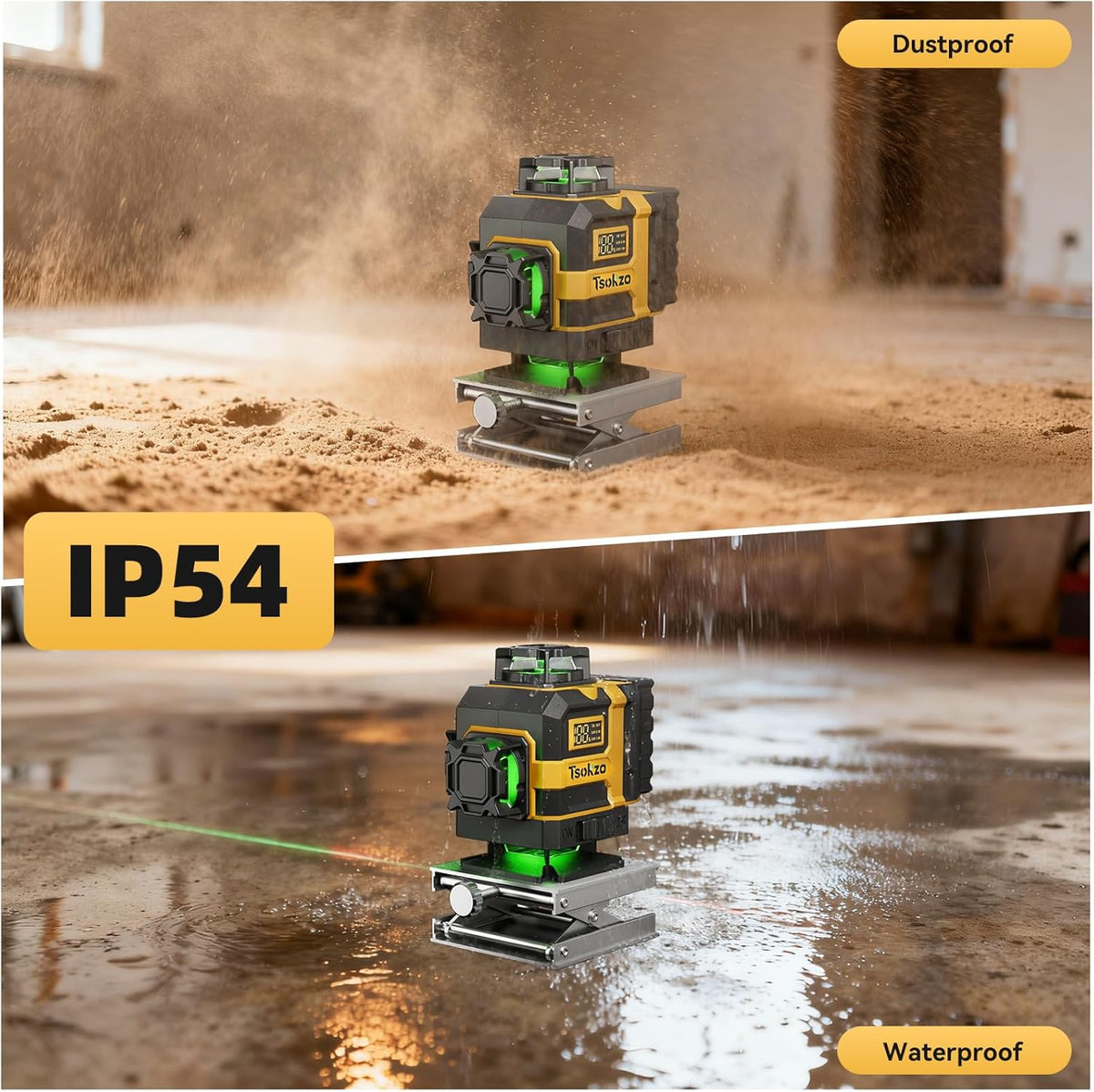 Niveau laser 16 lignes doté de trépied - Laser à lignes croisées 360° doté de trépied, niveau laser vert 4D, outil d'auto-nivellement 4x360 destiné à accrocher des tableaux, rénovation de maison, projets d'intérieur, 2 piles incluses
