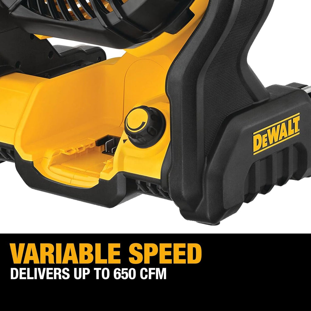 Ventilateur portable DEWALT 20V MAX, ventilateur d'atelier sans fil rechargeable sur batterie, jusqu'à 4,5 heures d'autonomie, vitesse variable, 650 CFM, outil seul (DCE512B) – sélection pratique