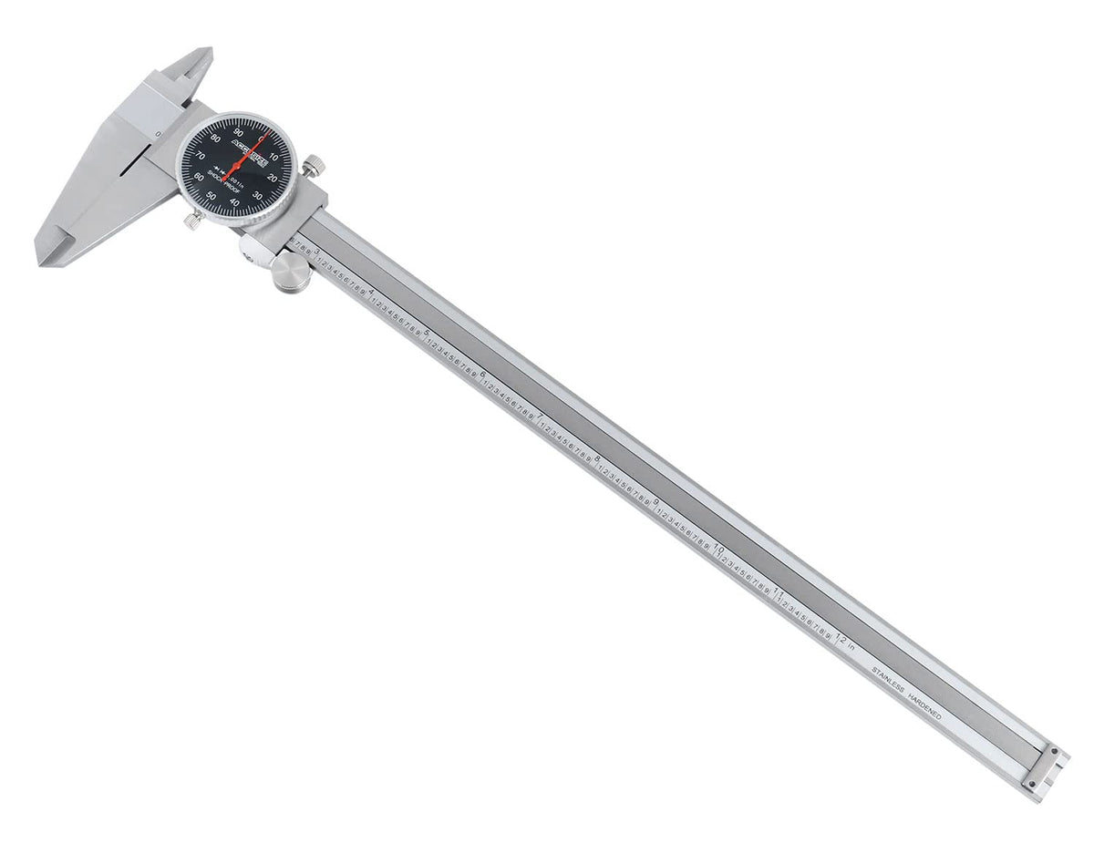 Pied à coulisse à cadran Accusize Industrial Tools 0-12'' par 0,001'', cadran noir, aiguille rouge, en acier inoxydable, dans son coffret, P920-B212 – sélection pratique