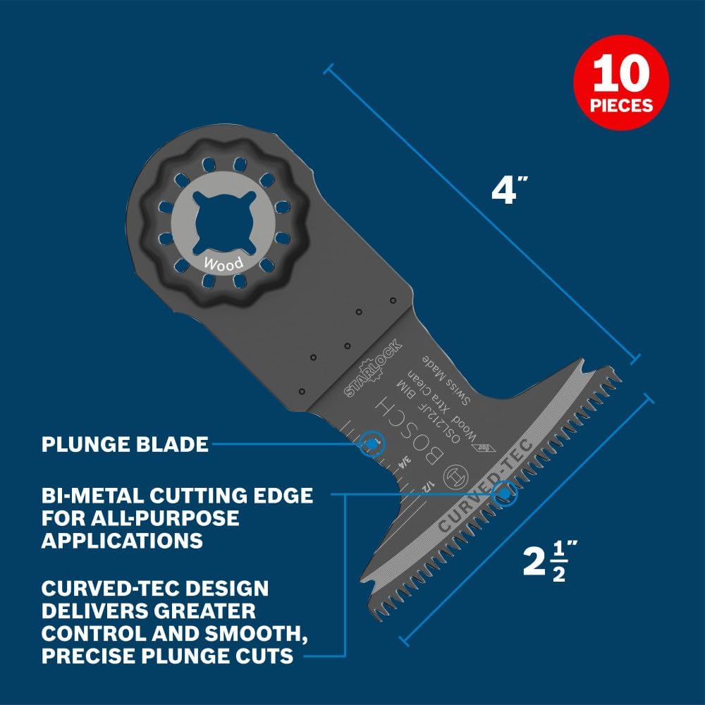 Bosch OSL212JF-10 2-1/2 po Starlock® Dispositif multifonction oscillant bimétallique Xtra-Clean Clean Lame de coupe plongeante paquet de 10.