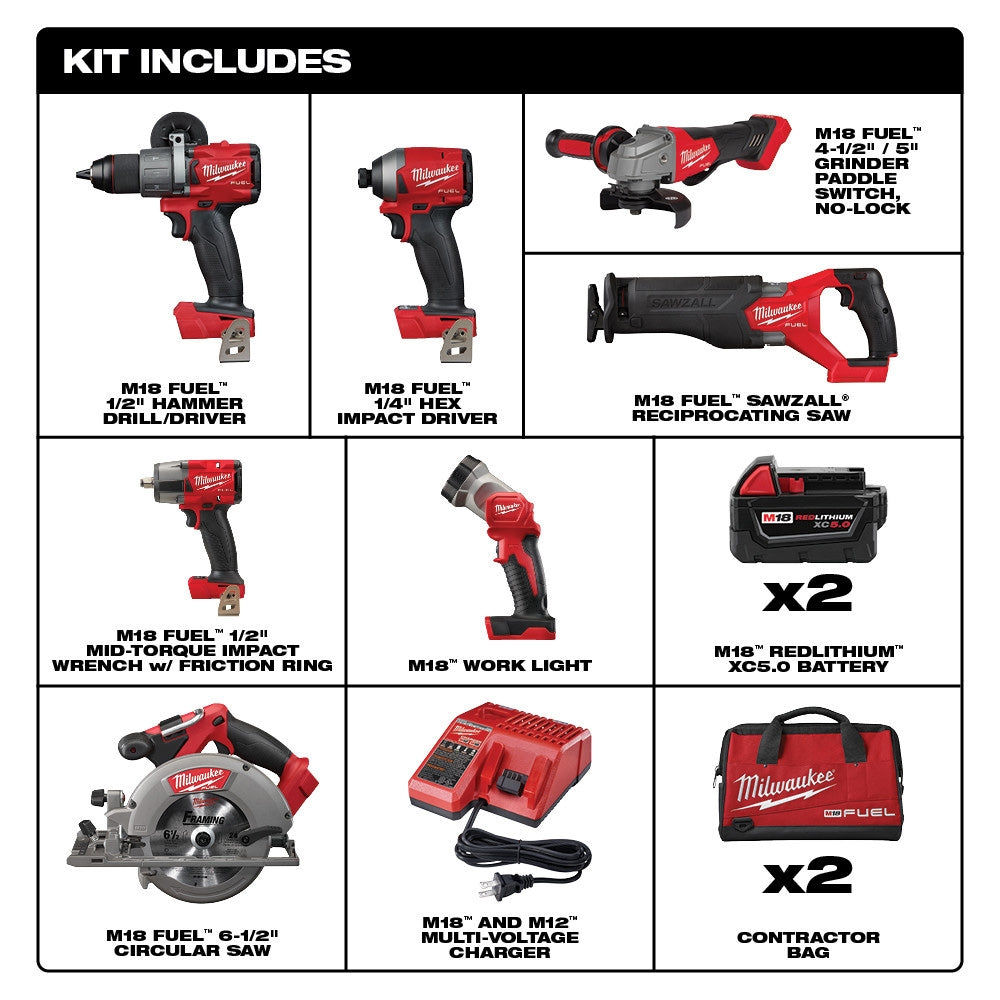 Kit combiné sans fil 7 équipements M18 FUEL Lithium-Ion sans balais 18 V 5,0 Ah