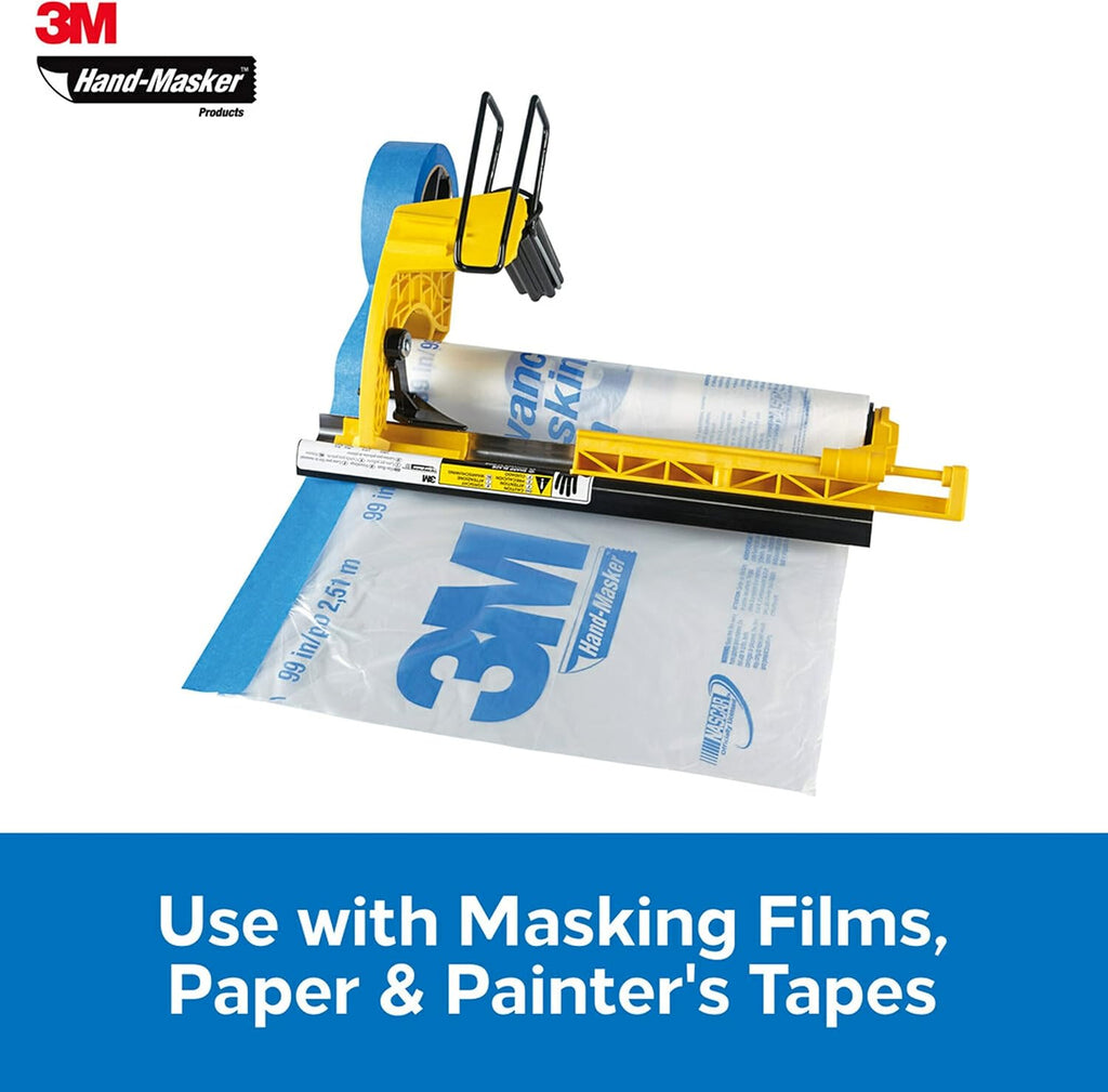 Ensemble de ruban de masquage et de poseur de film de masquage 3M Hand-Masker M3000 : protège les surfaces des éclaboussures de peinture. Comprend une lame de 30 cm, du ruban de masquage et du film de masquage. 1 kit