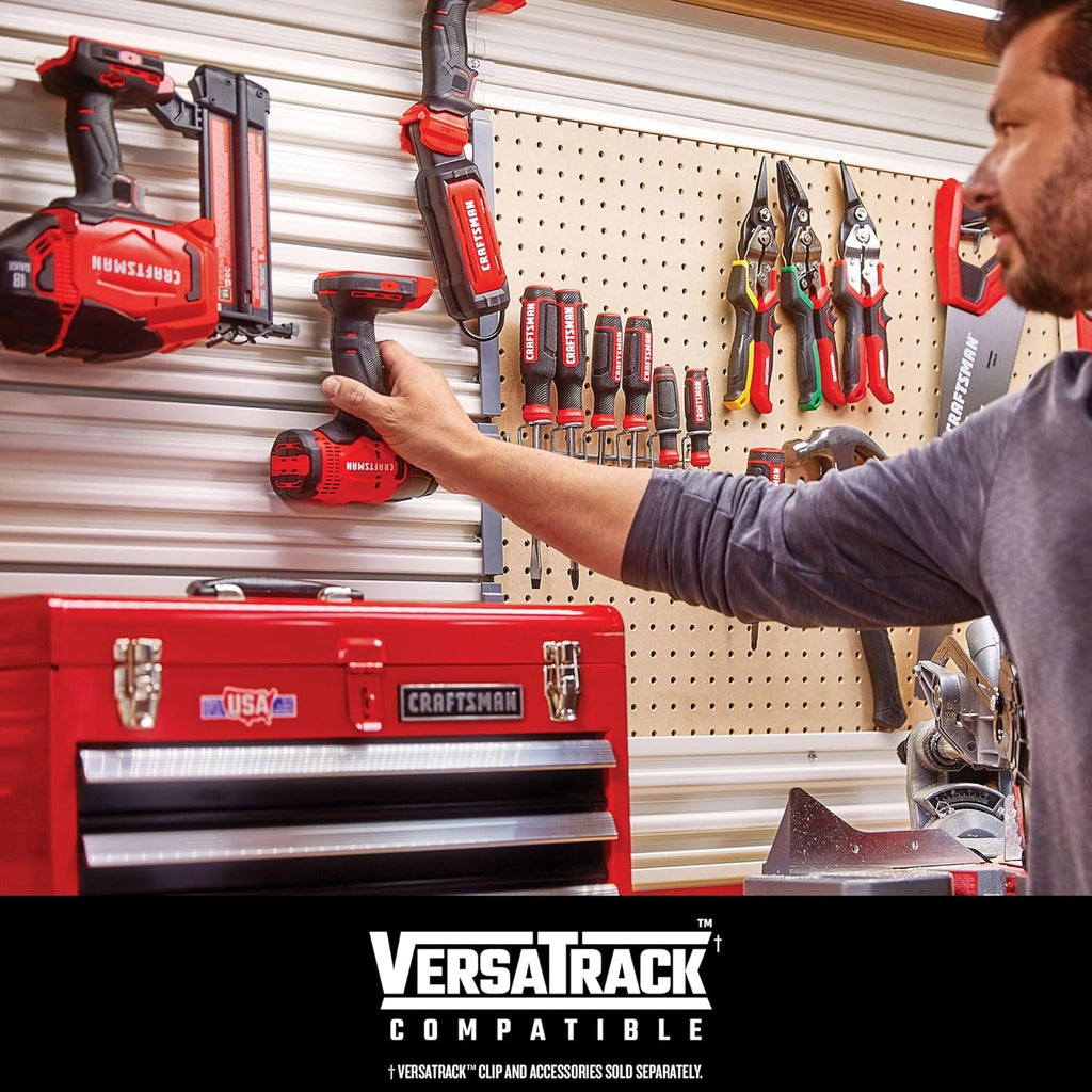 Ensemble perceuse-visseuse et visseuse à percussion sans fil CRAFTSMAN V20 MAX, comprenant 2 batteries, un chargeur, une lampe pour travail LED, 2 embouts et un sac (CMCK200C2)