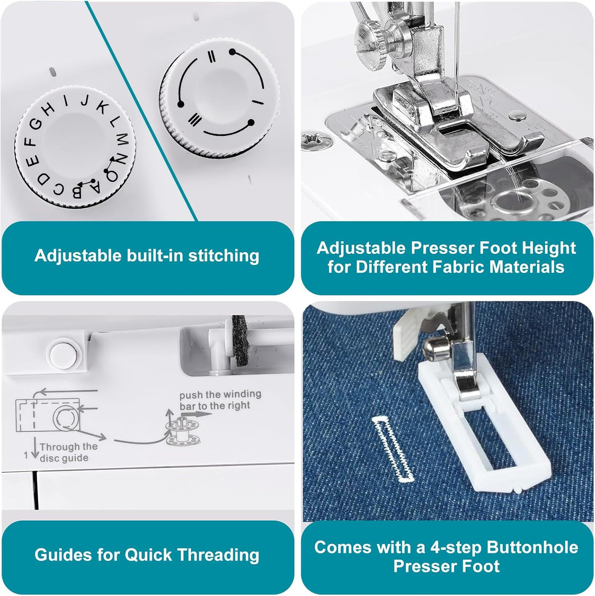 Mini machine à coudre destiné à enfants débutants, machine à coudre portable doté de 45 points intégrés et grande vitesse, double aiguille et kit de couture 42 pièces, prise US (110 V), cadeau idéal destiné à les femmes et les mamans qui aiment...