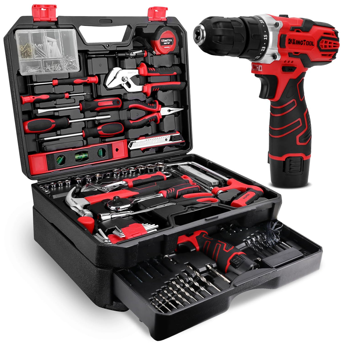 Ensemble d'équipements KINGTOOL 276 pièces doté de perceuse sans fil et boîte à équipements