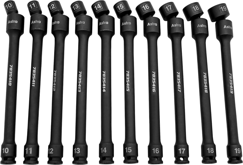 Astro Tools 78354 Ensemble de 10 douilles à impact universelles sans goupille 6 pans, entraînement 3/8" - Métrique
