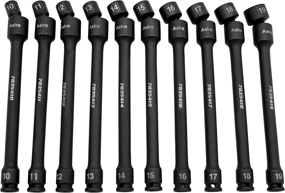Astro Tools 78354 Ensemble de 10 douilles à impact universelles sans goupille 6 pans, entraînement 3/8" - Métrique